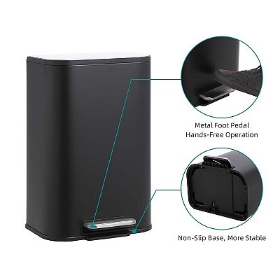 3.2 Gal Trash Can with Lid,Stainless Steel Garbage Can with Foot Pedal,Removable Inner Bucket