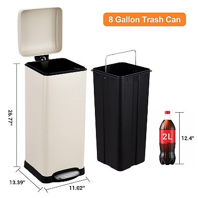 8 Gal Step-on Kitchen Trash Can,Stainless Steel Garbage Bin with Removable Bucket,Lid
