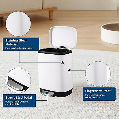 3.2Gal Bathroom Trash Can, Stainless Steel Garbage Can with Removable Inner Bucket,Foot Pedal
