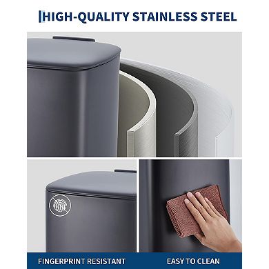 8 Gallon Kitchen Trash Can, Stainless Steel Step-On Garbage Can with Lid and Inner Bucket
