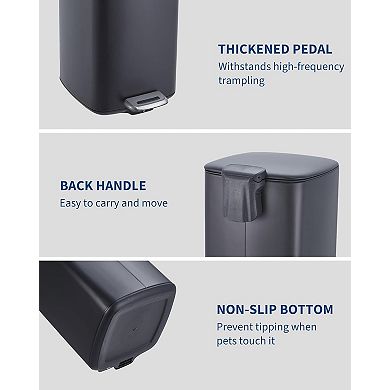 8 Gallon Kitchen Trash Can, Stainless Steel Step-On Garbage Can with Lid and Inner Bucket