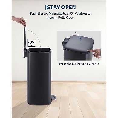 8 Gallon Kitchen Trash Can, Stainless Steel Step-On Garbage Can with Lid and Inner Bucket