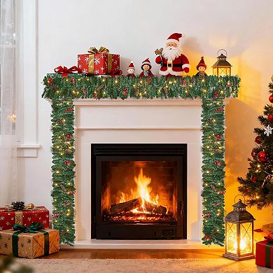 9FT 8-function 40 warm white lights with battery box Christmas red berry vine