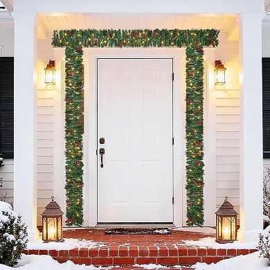 9FT 8-function 40 warm white lights with battery box Christmas red berry vine