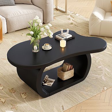 Whisen Cloud Coffee Table with 1.5" Thick Tabletop, Cream Style Irregular End Table with Curved Legs