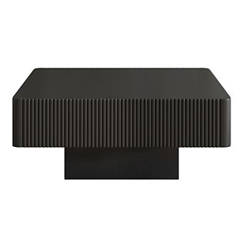 Whisen Square Coffee Table, Minimalist Fluted End Table with 7.1"Thick Tabletop