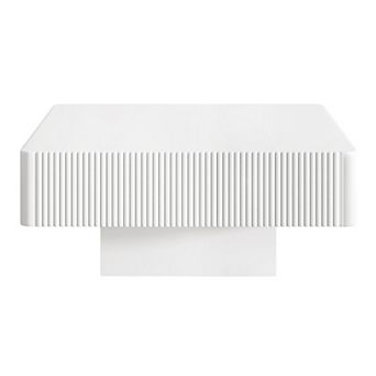 Whisen Square Coffee Table, Minimalist Fluted End Table with 7.1"Thick Tabletop