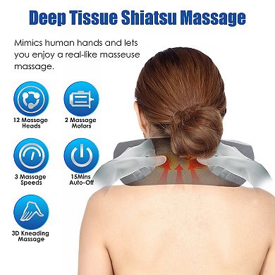 2-in-1 Neck Massager Pillow Shiatsu with Heat & Memory Foam