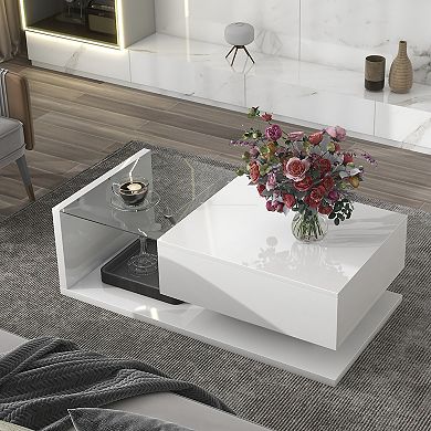 Whisen Modern 2-Tier Coffee Table with Tempered Glass, High-gloss UV Surface