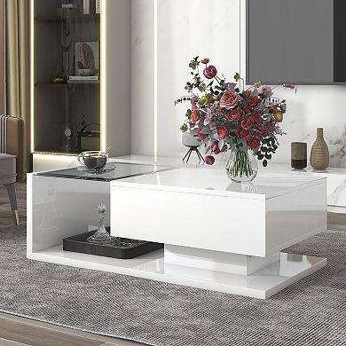 Whisen Modern 2-Tier Coffee Table with Tempered Glass, High-gloss UV Surface