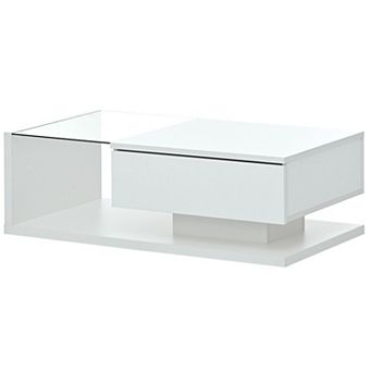 Whisen Modern 2 tier Coffee Table with Tempered Glass, High-gloss UV Surface