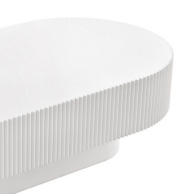 Whisen Oval Coffee Table, Minimalist Fluted End Table with 6.8"Thick Tabletop