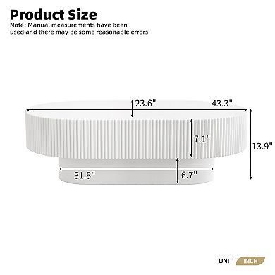 Whisen Oval Coffee Table, Minimalist Fluted End Table with 6.8"Thick Tabletop