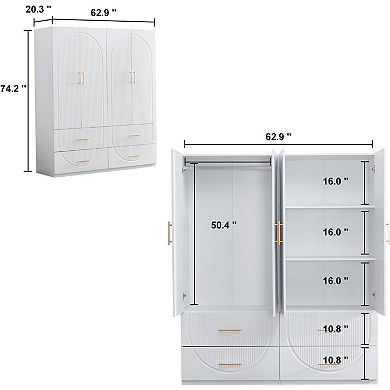Tall 4 Doors 4 Drawers Wood Wardrobe Armoire Closet, Modern Freestanding Bedroom