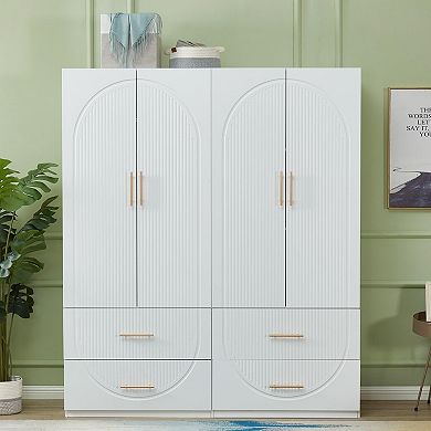 Tall 4 Doors 4 Drawers Wood Wardrobe Armoire Closet, Modern Freestanding Bedroom