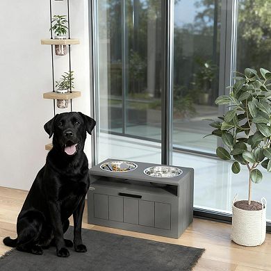 ELEMENT ACE Elevated Pet Feeding Station with Storage Drawer and Dual Stainless Steel Bowls