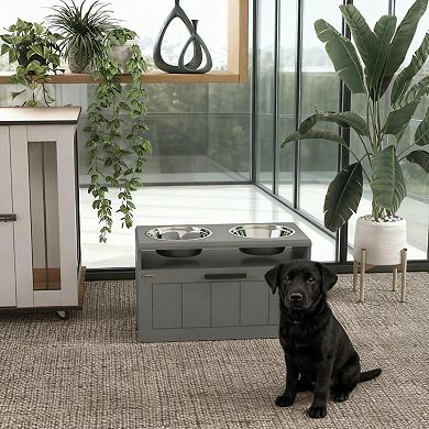 ELEMENT ACE Elevated Pet Feeding Station with Storage Drawer and Dual Stainless Steel Bowls