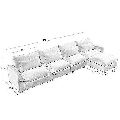 L Shape Sectional Corduroy Sofa with Storage Footstool