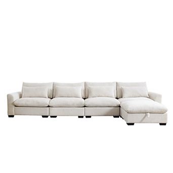 L Shape Sectional Corduroy Sofa with Storage Footstool