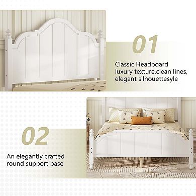 Vintage Wooden Platform Bed Frame with Wide Headboard and Slat Support No Box Spring Needed