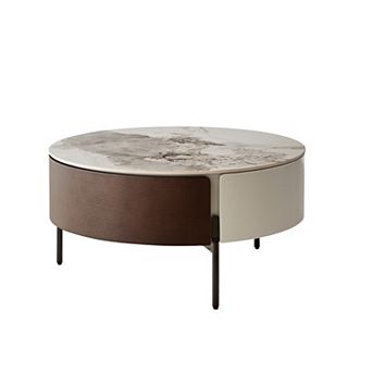 Modern Round Coffee Table with Drawers and metal legs