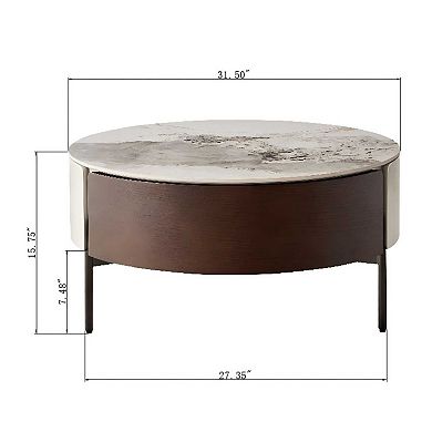 Modern Round Coffee Table with Drawers and metal legs