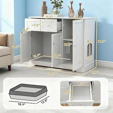 ELEMENT ACE Dual-Purpose Cat Litter Box Enclosure Furniture with Storage Drawers and Cabinet