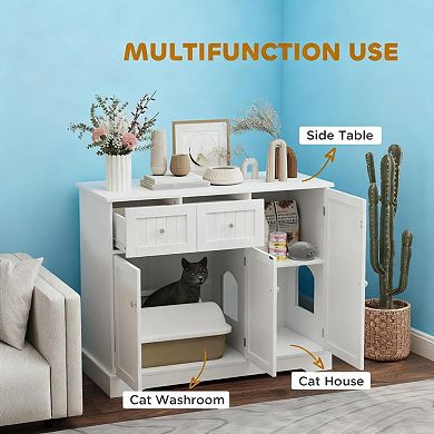 ELEMENT ACE Dual-Purpose Cat Litter Box Enclosure Furniture with Storage Drawers and Cabinet