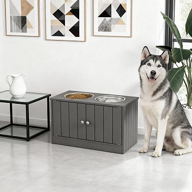 ELEMENT ACE Elevated Pet Feeder Stand with Storage Cabinet and Stainless Steel Bowls