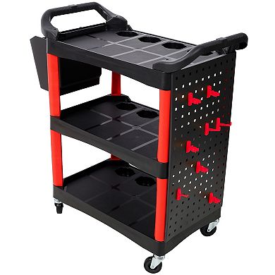 ELEMENT ACE Three Tier Rolling Mobile Utility Cart with Pegboard Panel and Tool Hooks