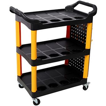 ELEMENT ACE Three Tier Rolling Mobile Utility Cart with Pegboard Panel and Tool Hooks