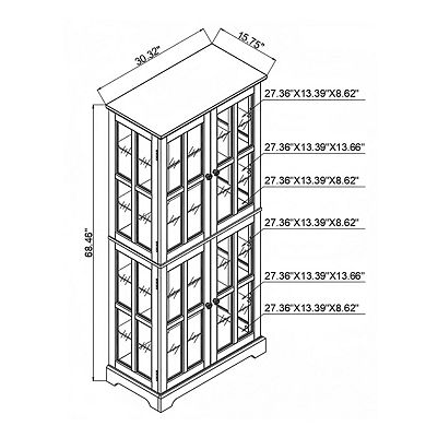 Glass Doors Curio Antique Display Cabinet with Adjustable Shelves