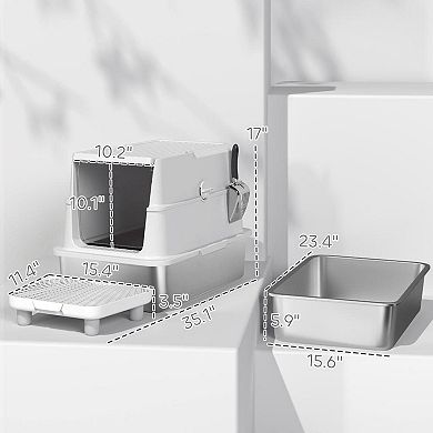 ELEMENT ACE Large Stainless Steel Enclosed Litter Box with Flip Lid for Big Cats and Odor Control