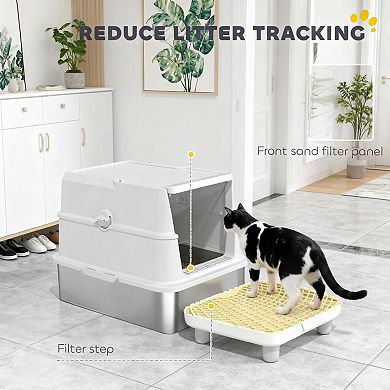 ELEMENT ACE Large Stainless Steel Enclosed Litter Box with Flip Lid for Big Cats and Odor Control