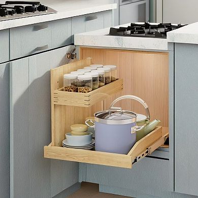 ELEMENT ACE Adjustable Two-Tier Pull Out Cabinet Organizer with Hard Close Mechanism