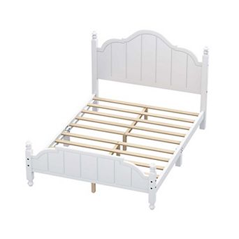 Vintage Wooden Platform Bed Frame with Wide Headboard and Slat Support No Box Spring Needed