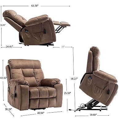 26in Wide Power Recliner Chair with Single Button Control, Massage and Heating for Living Room
