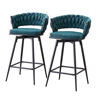 Linen Swivel Bar Stools with Breathable Cotton Set of 2