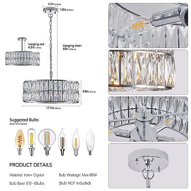 ELEMENT ACE Semi Flush Mount Crystal Chandelier with Multiple Tiers for Elegant Lighting
