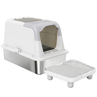 ELEMENT ACE Enclosed Stainless Steel Cat Litter Box with Deodorizer and Scoop
