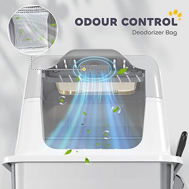 ELEMENT ACE Enclosed Stainless Steel Cat Litter Box with Deodorizer and Scoop