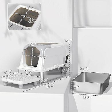 ELEMENT ACE Enclosed Stainless Steel Cat Litter Box with Deodorizer and Scoop