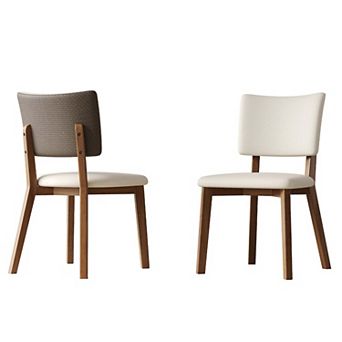 Set of 2 Mid Century Modern Wood Leg Dining Chairs with PU Seat and Ergonomic Backrest