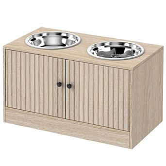 ELEMENT ACE Elevated Pet Feeding Station with Hidden Storage Cabinet and Stainless Steel Bowls
