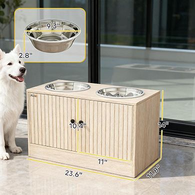 ELEMENT ACE Elevated Pet Feeding Station with Hidden Storage Cabinet and Stainless Steel Bowls
