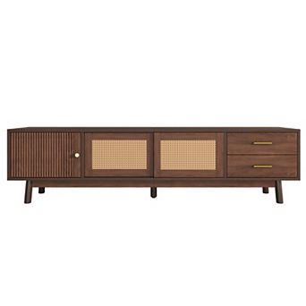 Modern TV Stand with Sliding Doors and Drawers