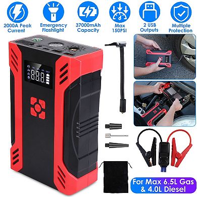 12V Car Jump Starter with Air Compressor Battery Booster & Tire Inflator