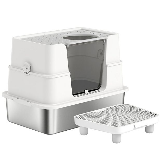 ELEMENT ACE Enclosed Dual Entry Stainless Steel Cat Litter Box with Top  Flip Lid and Odor