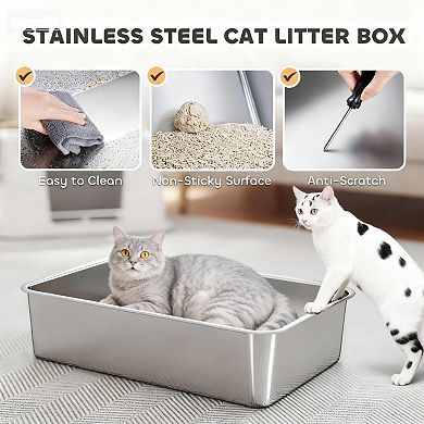 ELEMENT ACE Enclosed Dual Entry Stainless Steel Cat Litter Box with Top Flip Lid and Odor Control