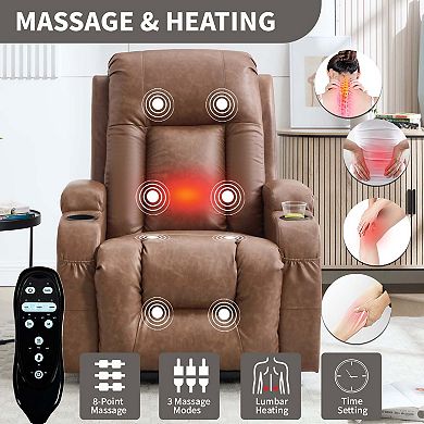 PU Leather Power Lift Recliner Chair Heavy Duty Motion w/ 8-Point Vibration Massage and Heat & USB